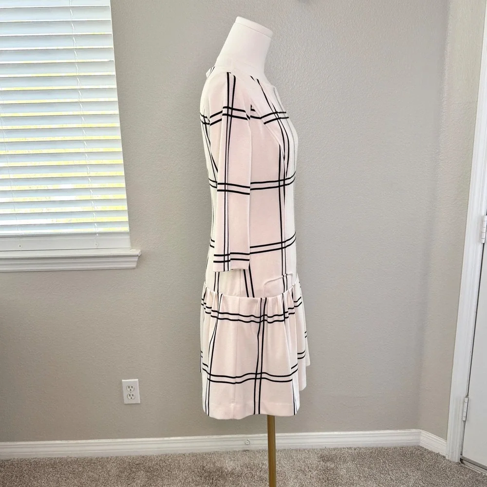 RED Saks Fifth Ave Mini Dress Drop Waist Cream Black Retro 60s Preppy Parisian 2